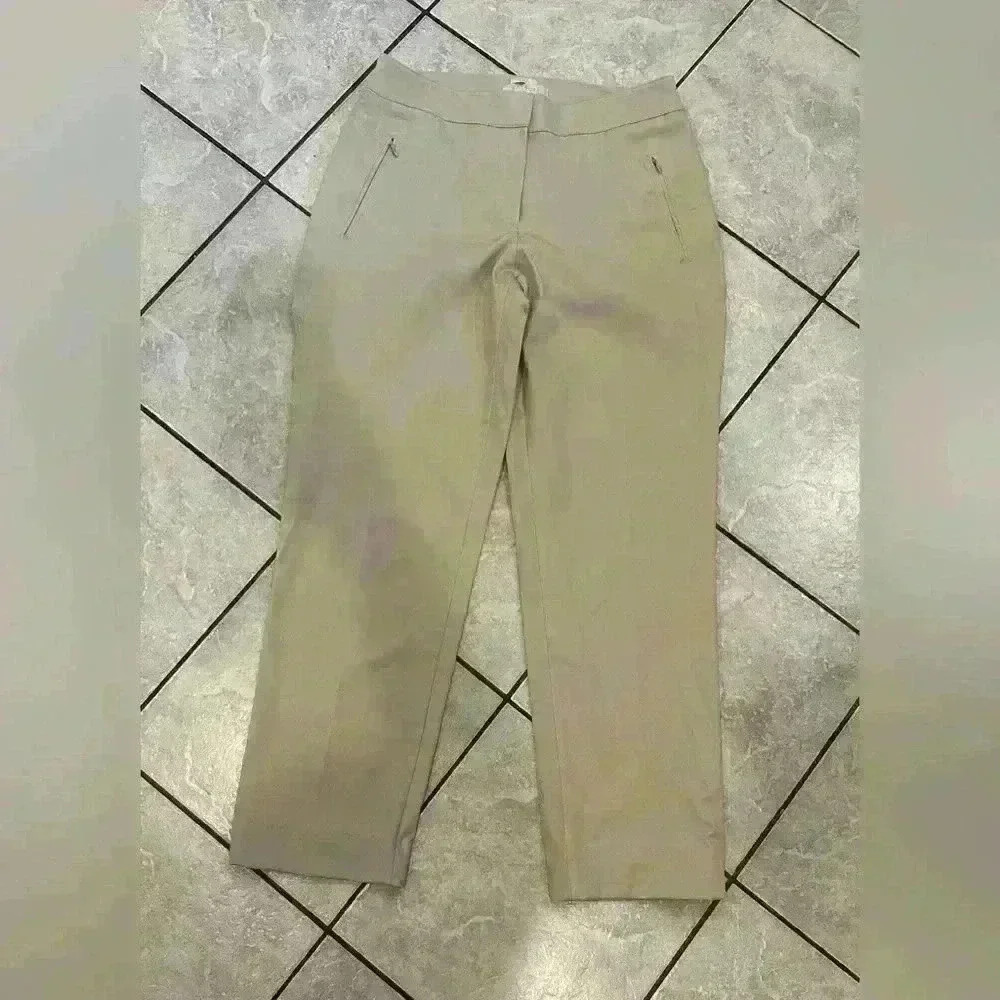 Talbots Tan Curvy Ankle Pant Size 6 Side Zipper Pockets